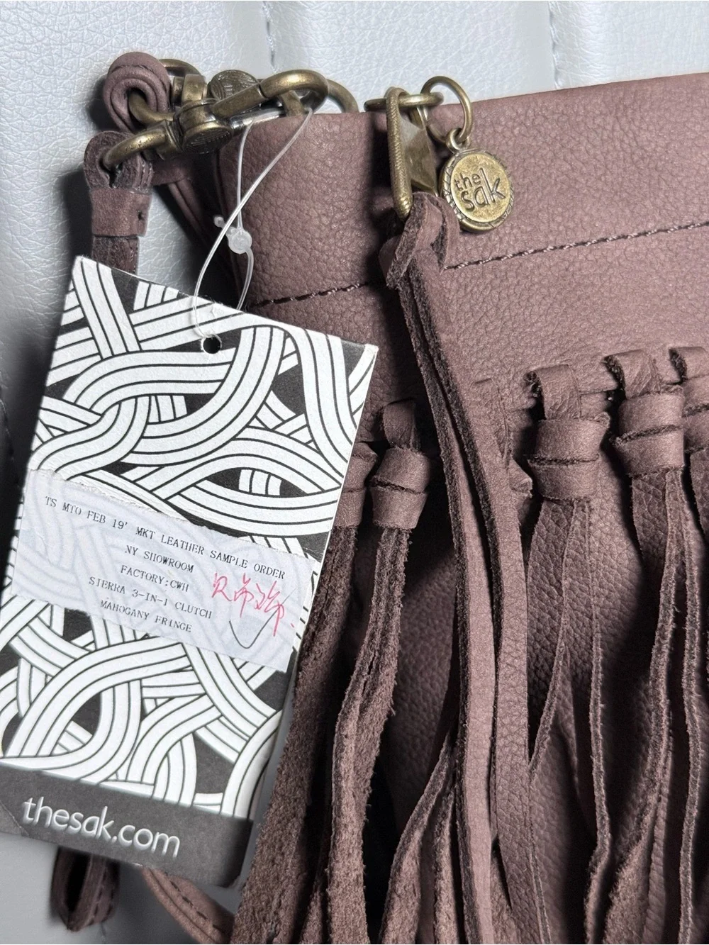 The Sak Leather Crossbody Bag with Fringe in Chocolate Brown